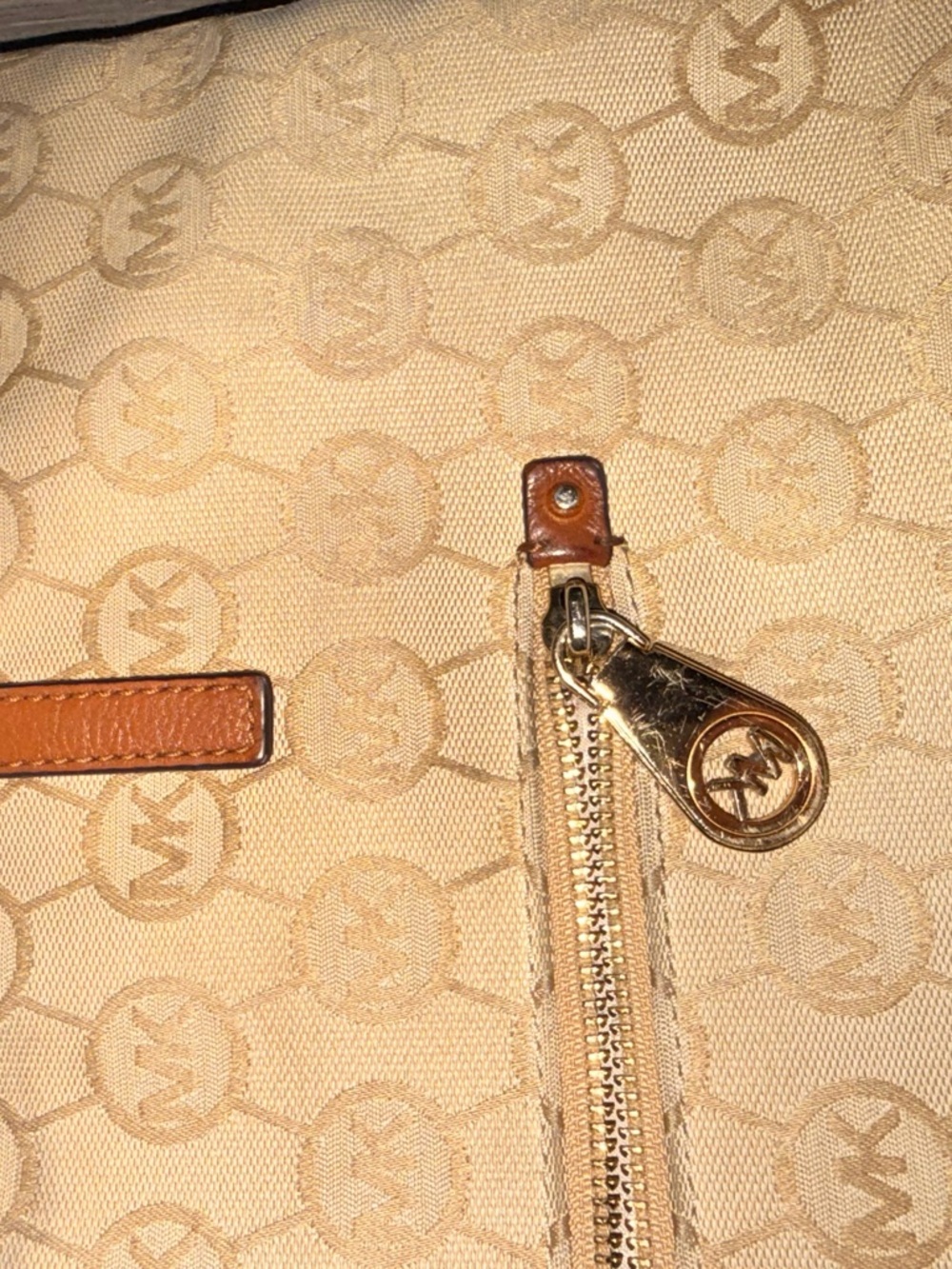 Michael Kors Tan Logo Canvas Tote with Brown Leather Handles - Picture 3 of 8